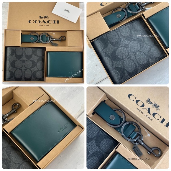 NWT COACH 3-in-1 Men’s Boxed Set Wallet Card Case Set - Red - Picture 11 of 16